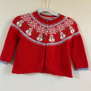 Baby Boden fair isle cardigan snowman print, sz 9-12 months, EUC